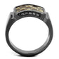 TK2738 - IP Light Black  (IP Gun) Stainless Steel Ring with Leather  in Brown-2