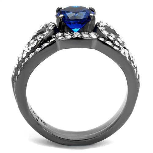TK2740 - IP Light Black  (IP Gun) Stainless Steel Ring with Synthetic Spinel in London Blue-2
