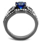 TK2740 - IP Light Black  (IP Gun) Stainless Steel Ring with Synthetic Spinel in London Blue-2