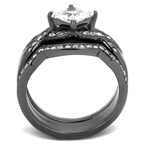 TK2741 - IP Light Black  (IP Gun) Stainless Steel Ring with AAA Grade CZ  in Clear-2