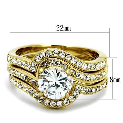 TK2742 - IP Gold(Ion Plating) Stainless Steel Ring with AAA Grade CZ  in Clear-1