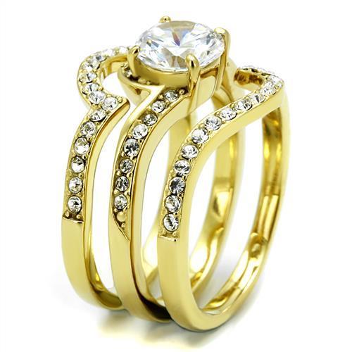 TK2742 - IP Gold(Ion Plating) Stainless Steel Ring with AAA Grade CZ  in Clear-3