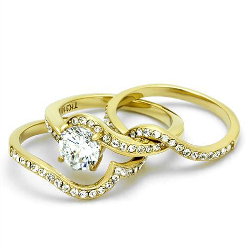 TK2742 - IP Gold(Ion Plating) Stainless Steel Ring with AAA Grade CZ  in Clear-4