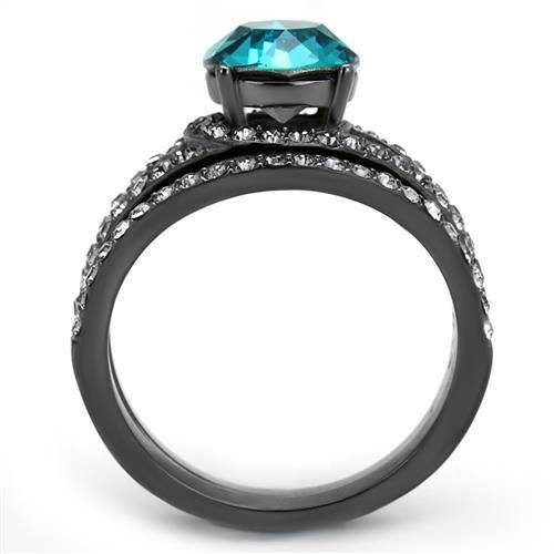 TK2744 - IP Light Black  (IP Gun) Stainless Steel Ring with Top Grade Crystal  in Blue Zircon-2