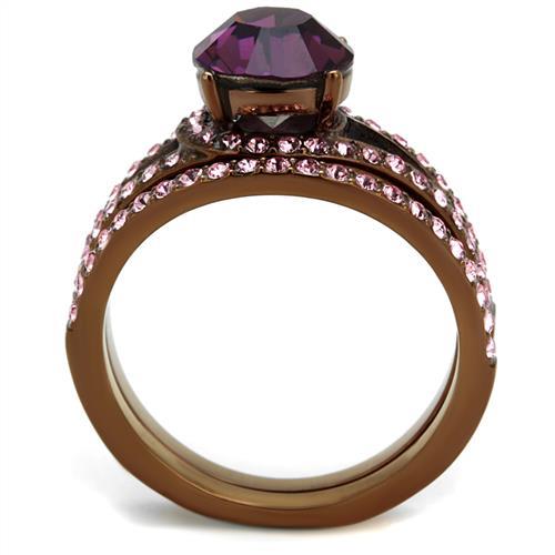 TK2745 - IP Coffee light Stainless Steel Ring with Top Grade Crystal  in Amethyst-2