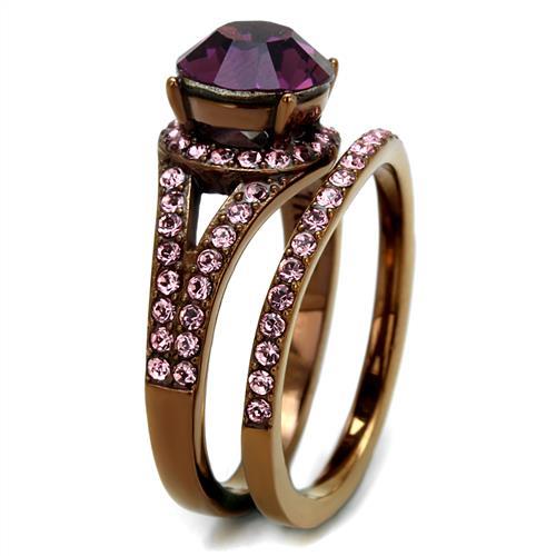 TK2745 - IP Coffee light Stainless Steel Ring with Top Grade Crystal  in Amethyst-3
