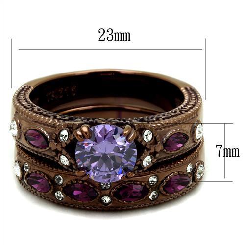 TK2746 - IP Coffee light Stainless Steel Ring with AAA Grade CZ  in Amethyst-1