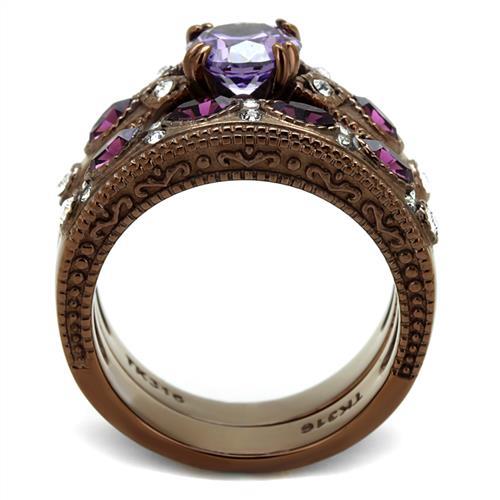 TK2746 - IP Coffee light Stainless Steel Ring with AAA Grade CZ  in Amethyst-2