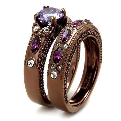 TK2746 - IP Coffee light Stainless Steel Ring with AAA Grade CZ  in Amethyst-3