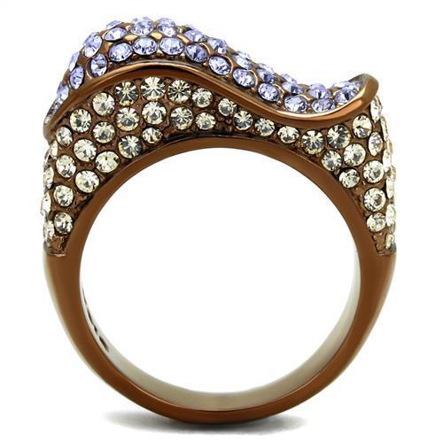 TK2754 - IP Coffee light Stainless Steel Ring with Top Grade Crystal  in Multi Color-2