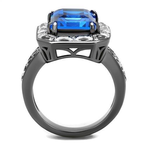 TK2758 - IP Light Black  (IP Gun) Stainless Steel Ring with Top Grade Crystal  in Capri Blue-2