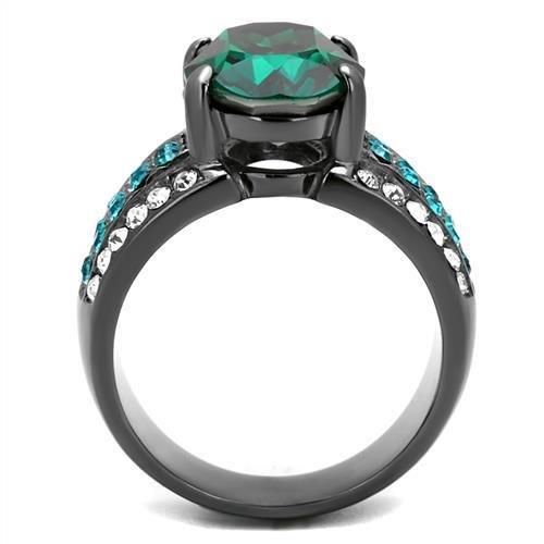 TK2759 - IP Light Black  (IP Gun) Stainless Steel Ring with Top Grade Crystal  in Emerald-2