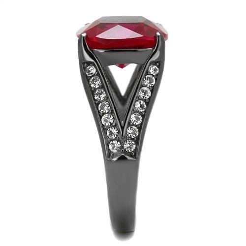 TK2760 - IP Light Black  (IP Gun) Stainless Steel Ring with Synthetic Corundum in Ruby-3
