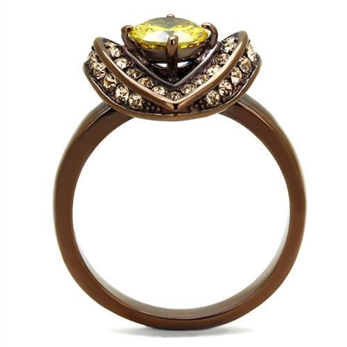 TK2762 - IP Coffee light Stainless Steel Ring with AAA Grade CZ  in Topaz-2