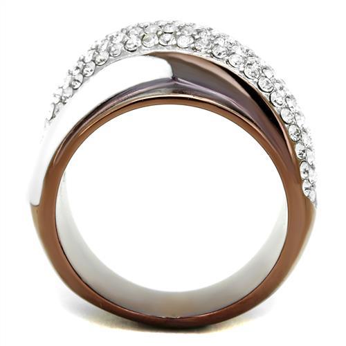 TK2765 - Two Tone IP Light Brown (IP Light coffee) Stainless Steel Ring with Top Grade Crystal  in Clear-2