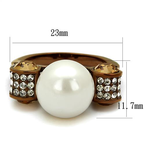 TK2774 - IP Coffee light Stainless Steel Ring with Synthetic Pearl in White-1