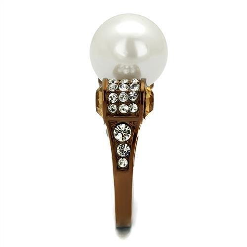 TK2774 - IP Coffee light Stainless Steel Ring with Synthetic Pearl in White-3