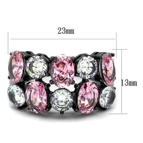 TK2776 - IP Light Black  (IP Gun) Stainless Steel Ring with AAA Grade CZ  in Rose-1