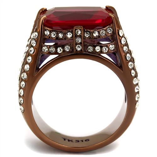 TK2779 - IP Coffee light Stainless Steel Ring with Synthetic Synthetic Glass in Garnet-2