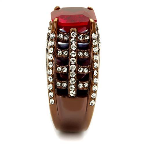 TK2779 - IP Coffee light Stainless Steel Ring with Synthetic Synthetic Glass in Garnet-3