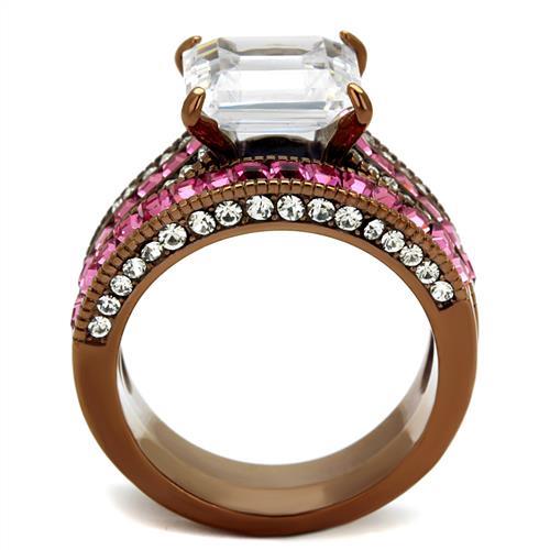 TK2782 - IP Coffee light Stainless Steel Ring with AAA Grade CZ  in Clear-2
