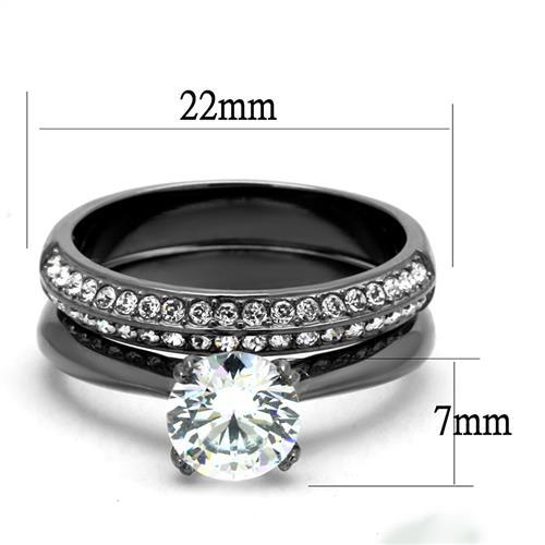 TK2797 - IP Light Black  (IP Gun) Stainless Steel Ring with AAA Grade CZ  in Clear-1