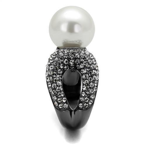 TK2800 - IP Light Black  (IP Gun) Stainless Steel Ring with Synthetic Pearl in White-3