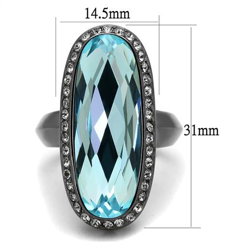 TK2804 - IP Light Black  (IP Gun) Stainless Steel Ring with Top Grade Crystal  in Sea Blue-1
