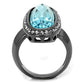TK2804 - IP Light Black  (IP Gun) Stainless Steel Ring with Top Grade Crystal  in Sea Blue-2