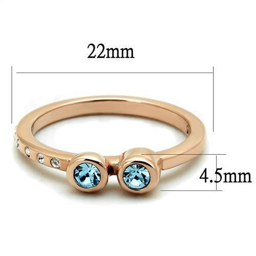 TK2807 - IP Rose Gold(Ion Plating) Stainless Steel Ring with Top Grade Crystal  in Sea Blue-1