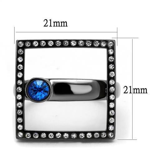 TK2808 - IP Light Black  (IP Gun) Stainless Steel Ring with Top Grade Crystal  in Capri Blue-1