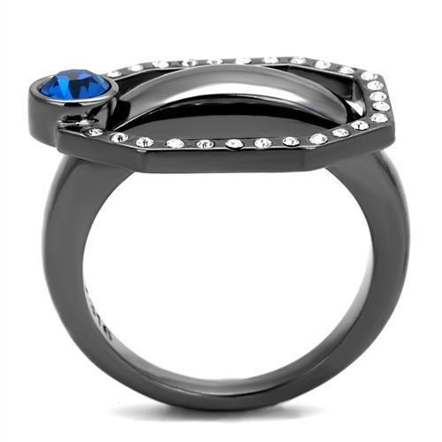 TK2809 - IP Light Black  (IP Gun) Stainless Steel Ring with Top Grade Crystal  in Capri Blue-2