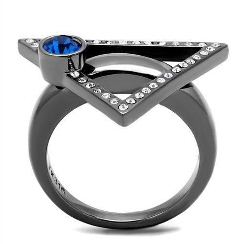 TK2810 - IP Light Black  (IP Gun) Stainless Steel Ring with Top Grade Crystal  in Capri Blue-2