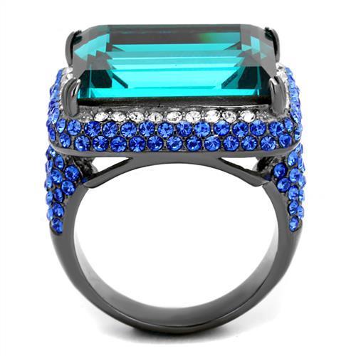 TK2811 - IP Light Black  (IP Gun) Stainless Steel Ring with Top Grade Crystal  in Blue Zircon-2