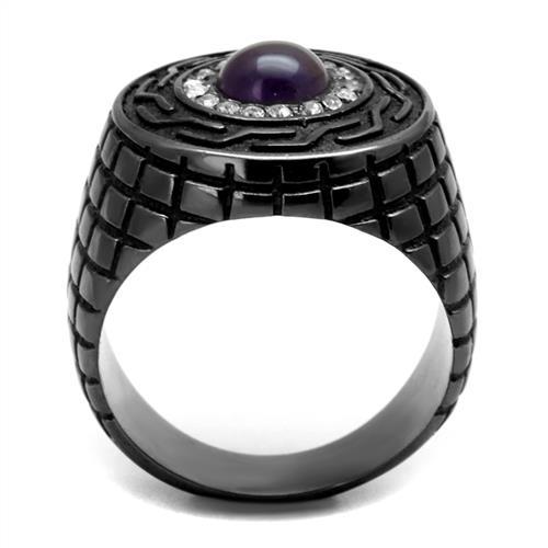 TK2813 - IP Light Black  (IP Gun) Stainless Steel Ring with Semi-Precious Amethyst Crystal in Amethyst-2