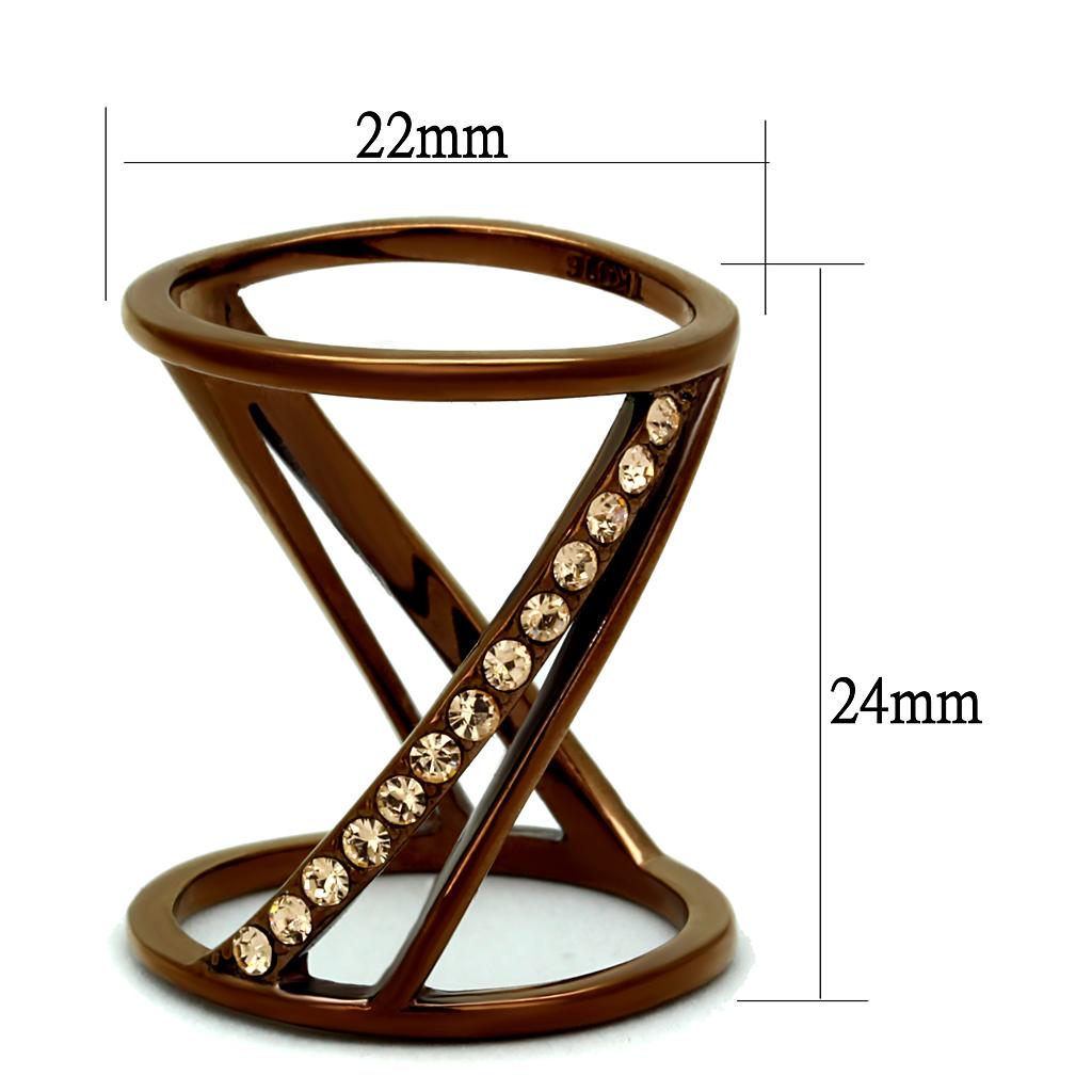 TK2827 - IP Coffee light Stainless Steel Ring with Top Grade Crystal  in Light Peach-1