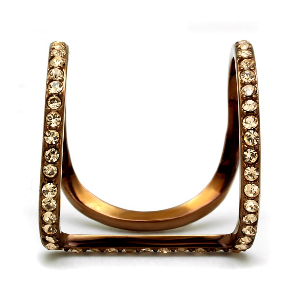 TK2828 - IP Coffee light Stainless Steel Ring with Top Grade Crystal  in Light Peach-3