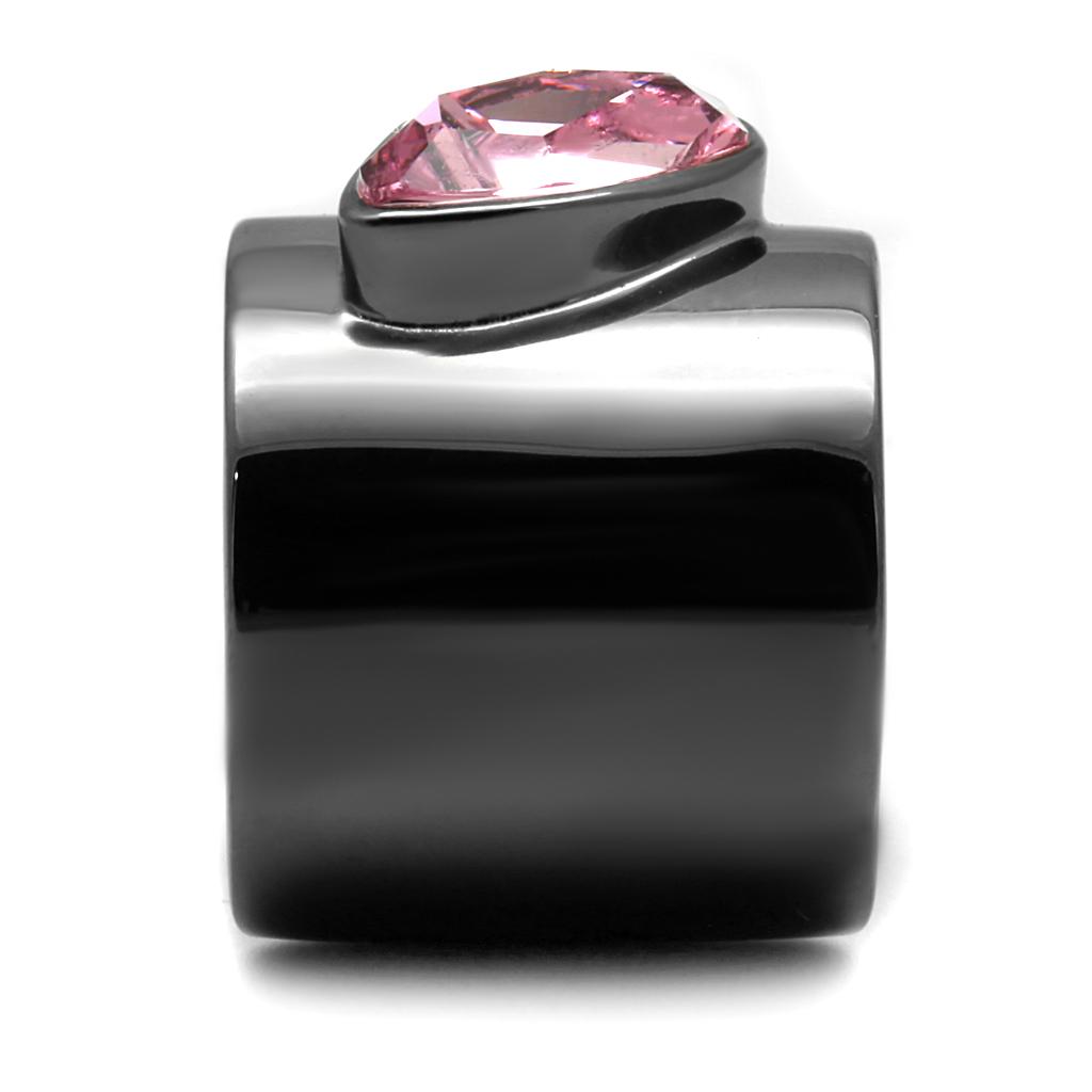 TK2829 - IP Light Black  (IP Gun) Stainless Steel Ring with Top Grade Crystal  in Light Rose-3