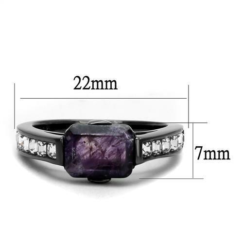 TK2832 - IP Light Black  (IP Gun) Stainless Steel Ring with Precious Stone Amethyst Crystal in Amethyst-1