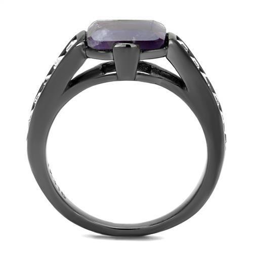 TK2832 - IP Light Black  (IP Gun) Stainless Steel Ring with Precious Stone Amethyst Crystal in Amethyst-2