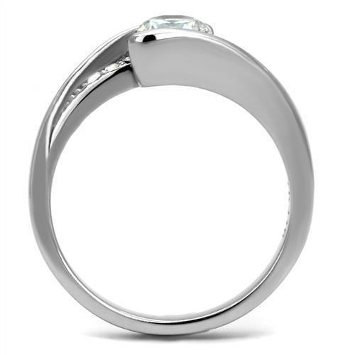TK2833 - High polished (no plating) Stainless Steel Ring with AAA Grade CZ  in Clear-2