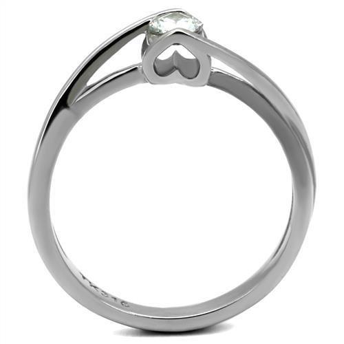 TK2835 - High polished (no plating) Stainless Steel Ring with AAA Grade CZ  in Clear-2