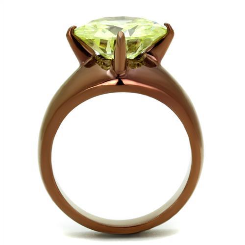 TK2839 - IP Coffee light Stainless Steel Ring with AAA Grade CZ  in Apple Green color-2