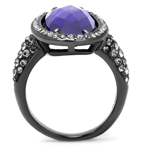 TK2840 - IP Light Black  (IP Gun) Stainless Steel Ring with AAA Grade CZ  in Tanzanite-2