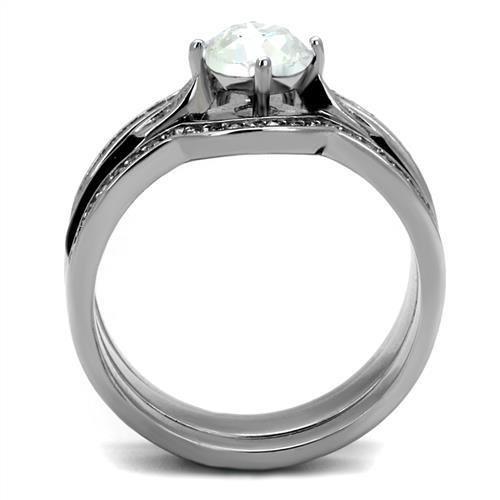TK2843 - High polished (no plating) Stainless Steel Ring with Top Grade Crystal  in Clear-2