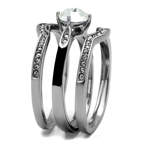 TK2843 - High polished (no plating) Stainless Steel Ring with Top Grade Crystal  in Clear-3