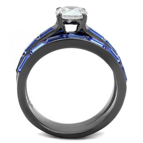 TK2845 - IP Light Black  (IP Gun) Stainless Steel Ring with AAA Grade CZ  in Clear-2