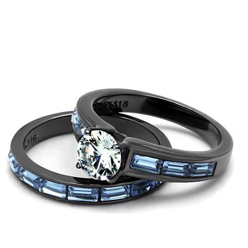 TK2845 - IP Light Black  (IP Gun) Stainless Steel Ring with AAA Grade CZ  in Clear-4