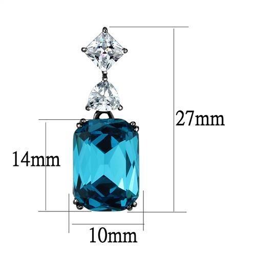 TK2848 - IP Light Black  (IP Gun) Stainless Steel Earrings with Top Grade Crystal  in Blue Zircon-1