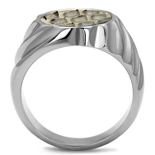 TK2859 - High polished (no plating) Stainless Steel Ring with Leather  in Animal pattern-2